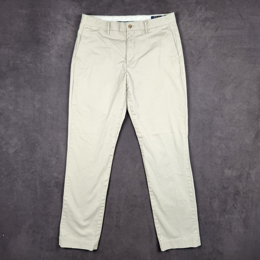 Polo Ralph Lauren Chino Pants‎ Mens 34x34 Khaki Stretch Straight Fit Flat Front